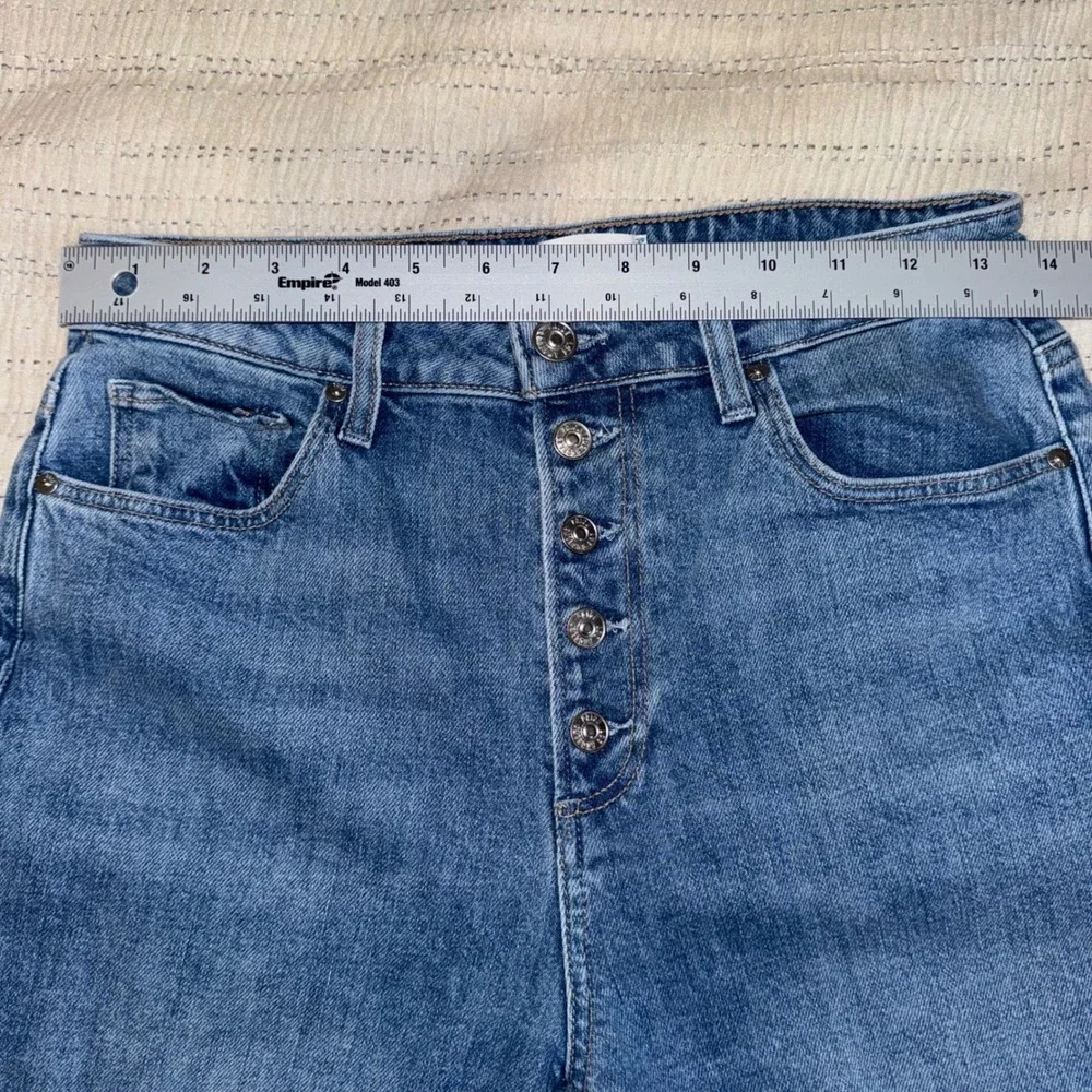 PAIGE‎ Sarah Slim High Rise Button Fly Raw Hem Jeans Blue Size 28